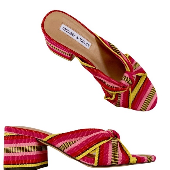 New Chelsea & Violet Gia Knot Stripe Printed Mules - Picture 9 of 16